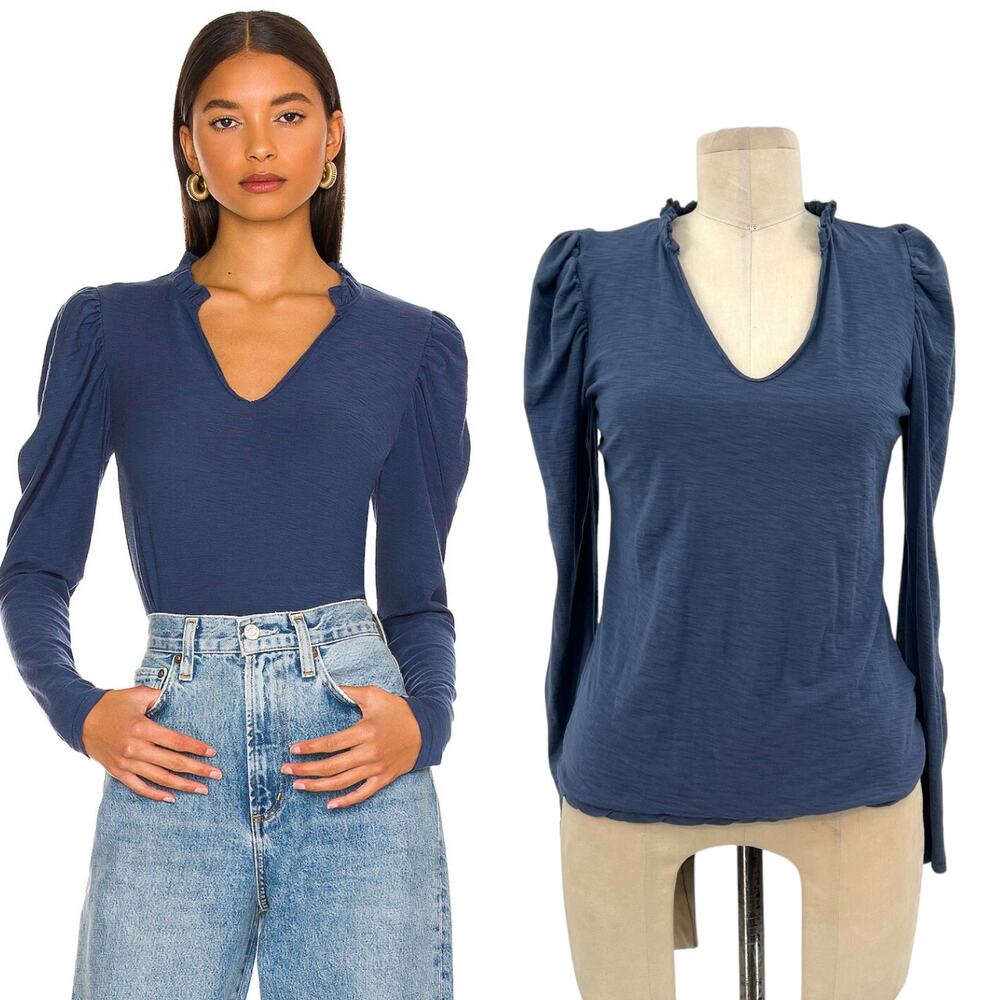 Nation LTD Tamira Elizabethan Tee Shirt Top Long Sleeve Blue Size Small